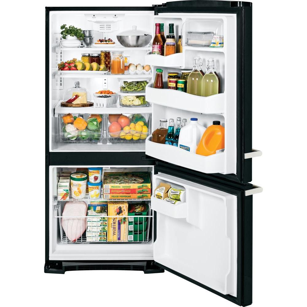 GE Artistry Series 20.3 Cu. Ft. Bottom Freezer Refrigerator Black open